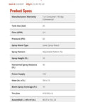 Product specs for 25 Gallon Trailer Sprayer With 2.4 GPM Pump And 3 Nozzle Boom, including tank size, pressure, and warranty details.