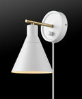Dope Lofty Chic Modern Matte White Wall Sconce With Brass Accent 1 Light Plug-In Or Hardwire Stepless Dimming Rotary Switch