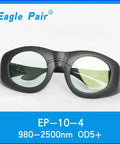 Heavy Duty Laser Safety Glasses Built Damn Tough With OD5 Plus Blockers shielding 980Nm through 2500Nm, black frame, front view.