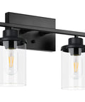 Matte Black Two Light Vanity Light Fixtures With Clear Glass Shades Over Mirror Wall Sconces for Bathroom Modern Farmhouse Style