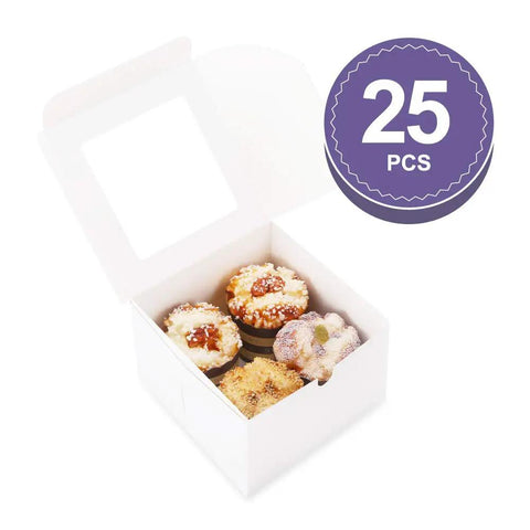 Twenty Five White Bakery Boxes With Clear Window 5x5x3.5 Inch Next Level Sweet Treat Packaging Go Getter Cupcake And Cookie Containers Boss Level Pastry Haul Boxes For Wedding Party Favors And Baking