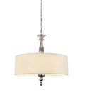 Nickel finish chandelier with fabric shade, part of Nine Light Sputnik Chandelier With Clear Glass Rods Dope Modern Satellite Ceiling Light