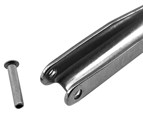 Close-up of Heavy Duty Stainless Steel Flopper Barb For 7mm And 8mm Speargun Shafts Replacement Barbs With Solid Pin And Rivet.