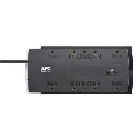 Top view of 10-Outlet Surge Protector Power Strip With USB Charging Ports, 4320 Joules, SurgeArrest Performance, 6ft Cord, 2.4A USB