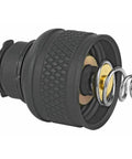 Replacement Rear Tail Cap For Scout Light Series Flashlights.75 Inch Switch Black Mil-Spec Aluminum showing spring mechanism