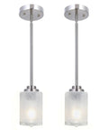 Two Pack Brushed Nickel Pendant Lights With White Linen Glass Shades For Kitchen Island Dining Room Bar And Bedroom Modern Mini Hanging Fixtures