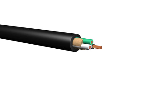 Close-up of 100 Foot 10 AWG 3 Conductor SOOW Power Cord Built Tough Flexible Outdoor Cable Pro Grade Workhorse For Hardworking Crews And Weekend Warriors Rated 600 Volt Black showing inner wiring.