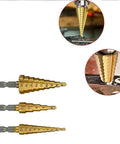 Three Piece Titanium Coated HSS Step Drill Bits Set For Precise Drilling And Quick Hole Sizing, Great For Metal And Plastic use