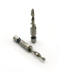 2 Piece M2 High Speed Steel 8 32 Thread Hex Bit Combo Drill Tap Countersink Tool set with precision tips for metalworking.