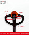 Top view of Robust Chicago Lifts Full Electric Pallet Jack controls showing lift up, lift down, and honk buttons for heavy duty use.