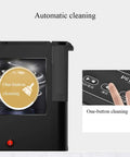 Smooth Operator Bean To Cup Coffee Maker With Built In Grinder Stainless Steel Fully Automatic Programmable Espresso Brewer showing one-button cleaning feature.
