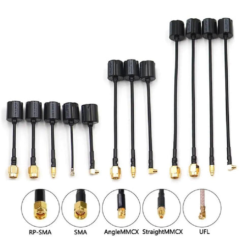 Micro 5.8G RHCP FPV Antenna For RC Drones With UFL SMA RPSMA MMCX Connectors 145mm Straight Cable shown in various lengths