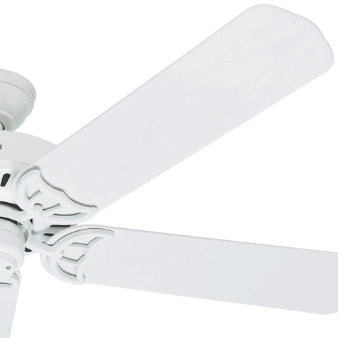 Close-up of Bridgeport 52 Inch Indoor Outdoor Ceiling Fan With Pull Chain, Damp Rated, White Finish, No Light Fixture blade detail.