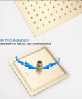 Brushed Gold Shower System With 8 Inch Rainfall Shower Head Single Handle Trim Kit And Rough In Valve For A Boss Level High Pressure Spa Vibe In Your Bathroom showing air-in technology.