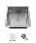 Stainless Steel 17 By 17 Undermount Kitchen Sink with Single Bowl 18 Gauge 304 Grade Material Noise Reduction, includes accessories