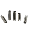 Heavy Duty Workhorse Slotted Spring Pins In 304 Stainless Steel, showing various sizes, for secure fastening in drilled holes, 125 pack.