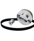 Cool HTD Synchronous Pulley Kit With 120T And 24T Gears, Solid Steel Or Aluminum Build For Precision Drives, 3M Belt Width, Smooth Power Transmission, Custom Bore Sizes Like 10mm Or 25mm To Fit Your Motor Shaft Perfectly. HTD pulley kit with 120T and 24T gears, belt, and custom bore steel parts