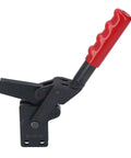 Vertical Toggle Clamp Heavy Duty 700kg Capacity Carbon Steel with red handle, shown side view.