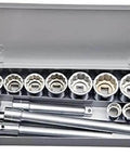 Top Shelf Socket Wrench Set With Beefy 40 Tooth Ratchet Handle Delivering Smooth 9 Degree Feed Angle Full Inch Socket Collection in silver case.