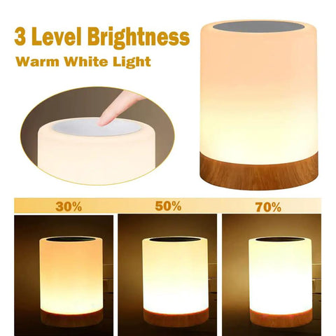 Night Light Touch Sensor Lamp with 3 brightness levels, shown in warm white, for kids bedroom and nightstand.