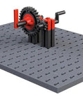 Hands On Mechanics Building Kit With 243 Components For Real World Engineering Fun Expandable With Everyday Objects Kid Friendly STEM Toy For Creative Projects And Problem Solving, gear model on gray baseplate