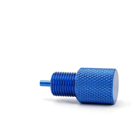 Rock Solid Brake Proportioning Valve Bleeder Tool For PV2 And PV4 Disc And Drum Systems, blue metallic finish, compact design.