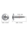 Top Shelf Eight By Three Quarter Inch Phillips Truss Head Wood Metal Screws Bulletproof 410 Stainless Steel Self Tapping Hardware Fasteners KO, detailed size specs.