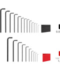 Flat End Hex L Key Set 23-Piece With Tight Fit For Fasteners And Narrow Tolerances, shown in imperial and metric sizes
