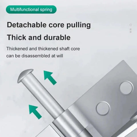 Close-up of Two-Pack 4-Inch Automatic Self-Closing Door Hinges with detachable core, silver finish for wood doors.