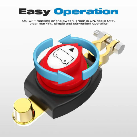 Battery Disconnect Switch 275A Continuous Heavy Duty On Off Kill Switch For Car Truck RV Boat 12-48V Quick Disconnect Negative Battery Safety Switch With 2x3 8 Inch Studs close-up view