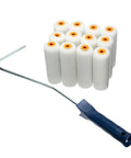 13 Pcs Paint Foam Roller Set With Handle 100mm Wide Decorator Brush Kit, includes 12 white foam covers and metal handle.