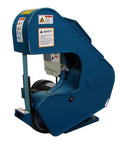 Heavy Duty Three Wheel Belt Grinder plugs straight into standard 110v outlet showing metal frame and belt adjustment features.