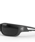 XL Wide Fit Polarized Wrap Around Safety Glasses Black Frame Smoke Lens displayed on a white background.