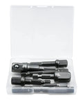 Pro Grade 8 Piece Impact Socket Adapter Set With Hex Shank Drill Bit Adapters in plastic case.