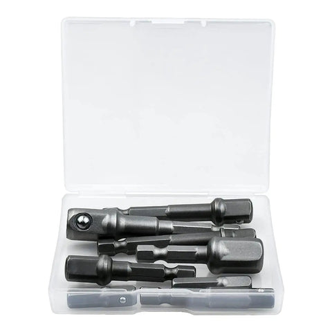 Pro Grade 8 Piece Impact Socket Adapter Set With Hex Shank Drill Bit Adapters in plastic case.