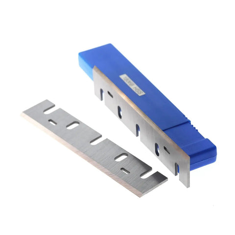 Two Pack 1806B Planer Blades And Reversible Cutter Knives For Woodworking Machinery Heavy Duty Hss Steel dual edge blades and blue handle.