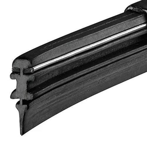 Close-up of Top Shelf Vented Metal Frame Conventional Wiper Blade 16 Inch With Natural Rubber Edge showing precision cut rubber edge.