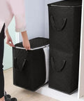 3 Pack Heavy Duty Waterproof Storage Bags With Zipper For Grab And Go Moving And Travel, black vertical design, in use