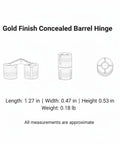 Gold Finish Hidden Barrel Hinge For Woodworking And Cabinets 180 Degree Pivot Inside Mount No Visible Exterior Plate Slick Easy Install
