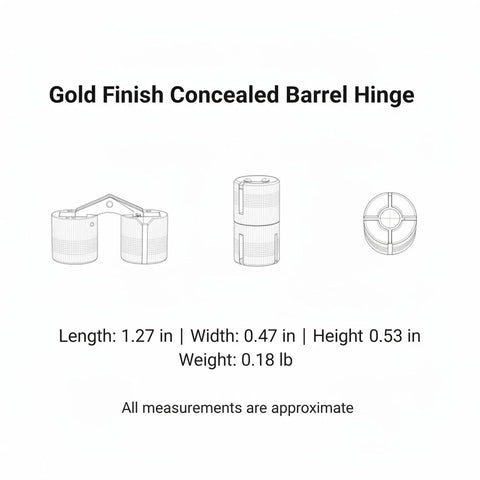 Gold Finish Hidden Barrel Hinge For Woodworking And Cabinets 180 Degree Pivot Inside Mount No Visible Exterior Plate Slick Easy Install