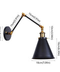 Adjustable Swing Arm Wall Sconce In Matte Metal With E27 Socket Built As A Knockout Go To Nightstand Reading Lamp featuring dimensions and design.