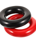 Black and red weighted golf swing rings set for quick warm up and skill mastery portable training accessories to improve tempo, swing mechanics, and muscle memory for all skill levels.