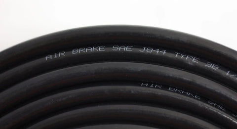 Close-up of Ready To Roll Three Size DOT Approved Air Brake Tubing Kit with black nylon SAE J844 pneumatic line hose