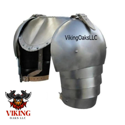 Medieval Iron Gorget And Spaulders Shoulder Armor Set For LARP SCA Knights Handcrafted Steel Pauldrons And Vambrace Pair Silver