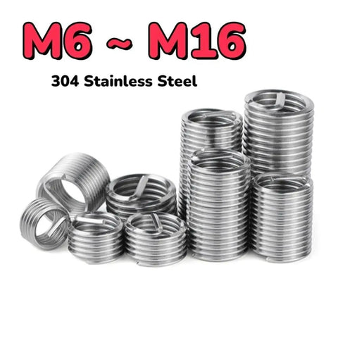 Fine Thread Repair Inserts For 304 Stainless Steel M6 To M16, beefed up thread reinforcement shown in assorted sizes.