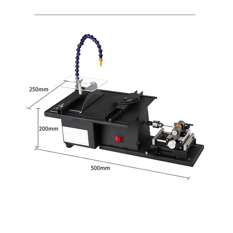 Heavy Duty Badass 1850W Portable Table Saw Station Built Tough For Knockout Jade Cutting Carving And Polishing Smooth All In One Multifunction Woodworking Power Tool With Five Piece Kit with measurements shown.