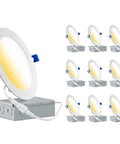 Image of 10 Pack 4 Inch LED Recessed Ceiling Lights With Junction Box Canless Dimmable 9W 750LM Ready To Install No Hassle For Home Use 3000K 4000K 5000K Selectable Color Temperature Energy Efficient Low Profile Downlights.