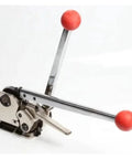 Heavy Duty Manual Metal Strapping Machine For 5/8 Inch And 3/4 Inch Steel Banding Tensioner Kit with red handles and metallic finish