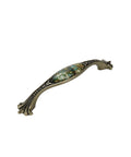 Antique Bronze European Drawer Pulls Set Of 2 With Arch Design And Stained Glass Pattern Vintage Metal Dresser Handles, 175mm Length
