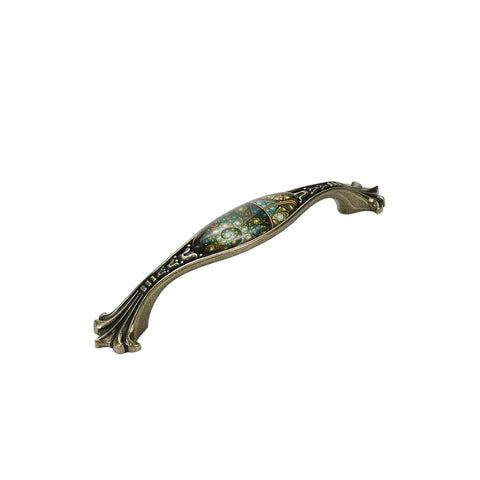Antique Bronze European Drawer Pulls Set Of 2 With Arch Design And Stained Glass Pattern Vintage Metal Dresser Handles, 175mm Length